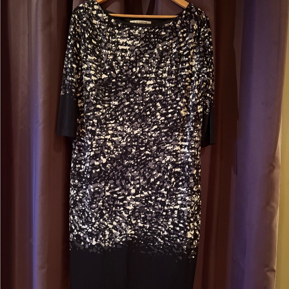 Evan Picone Black and White Long Sleeve Dress